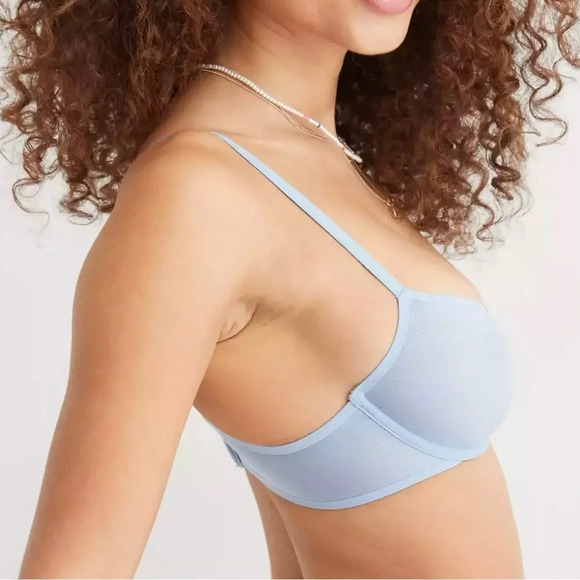 Aerie SMOOTHEZ 32C Balconette Mesh Unlined Bra Underwire Light Blue - Picture 1 of 4